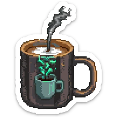 coffee mug with steam pixel art sticker