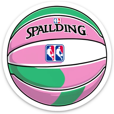 Spalding basketball with NBA logo, white color with pastel pink and green swirls pattern sticker