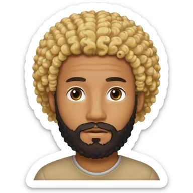 Black man with curly blonde hair and a black beard sticker