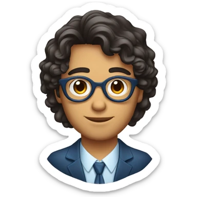 chico con cabello crespo, piel morena, ojos azules y que use lentes sticker