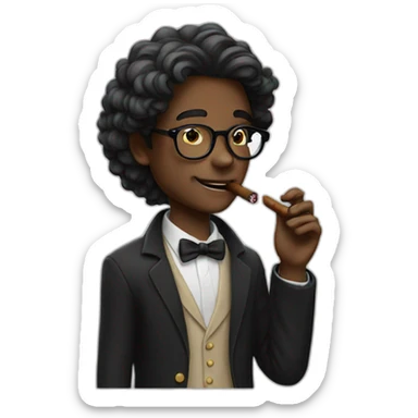 french boy,long hair,smoke a cigar with smoke hand have glasses sticker