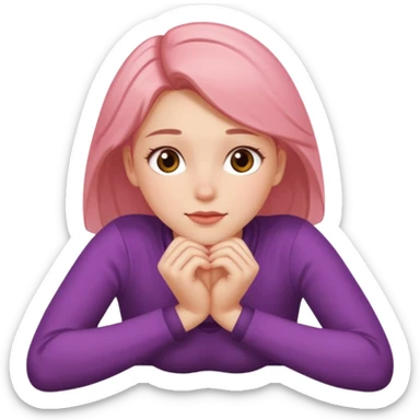 blushing with both hands under chin and feet behind them laying down sticker