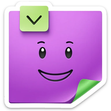 purple post-it note with green checkmark sticker