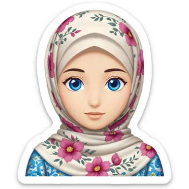 Turkish beautiful finish Konya girl blue eyes with hijab and floral dress sticker