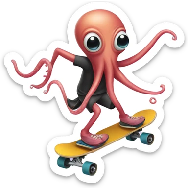 A squid riding a skateboard sticker