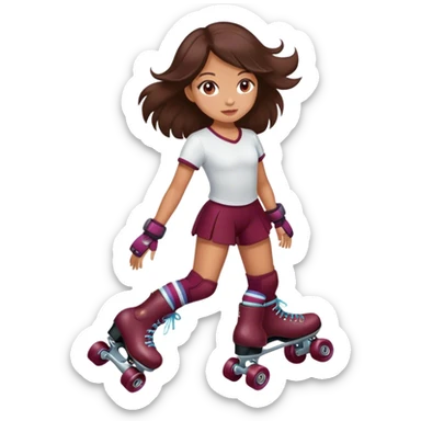 brunette long hair girl, tan skin, with burgundy rollerskates sticker