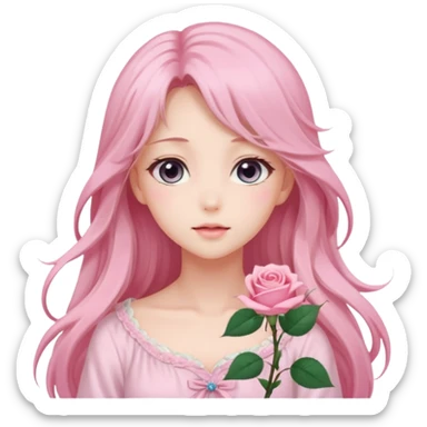 Gorgeous dreamy anime lady pink roses with long hair sticker