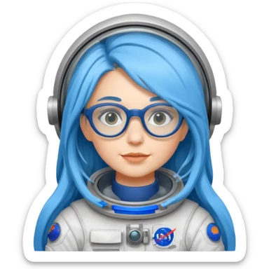 Female astronaut with long blue hair, wear glasses sticker