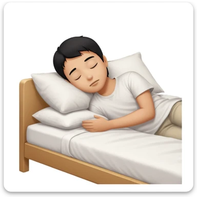 indonesian asian boy black hair wearing white tshirt, is sleeping on white bed sticker