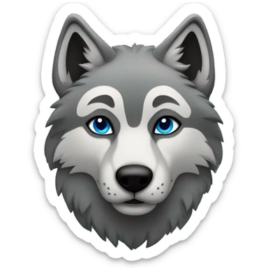 Grey wolf with black paws, black muzzle, black tail. with blue eyes. full body sticker