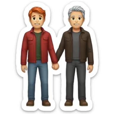 Dark grey hair man holding hand red hair man sticker