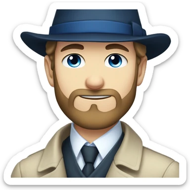 anime-style young white blue-eyed bearded man in a Sherlock's hat sticker