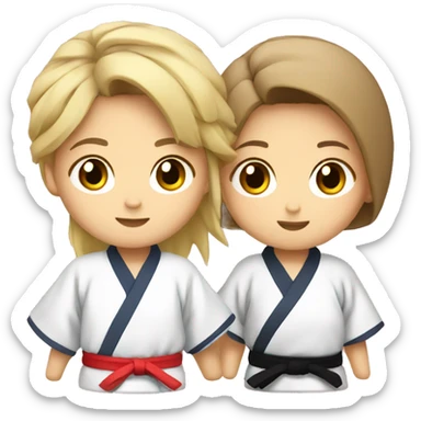 Boy with brown hair and girl with blonde hair in kimono judo sticker