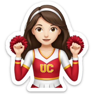 skinny white happy long haired brunette girl in a white USC cheerleader costume sticker