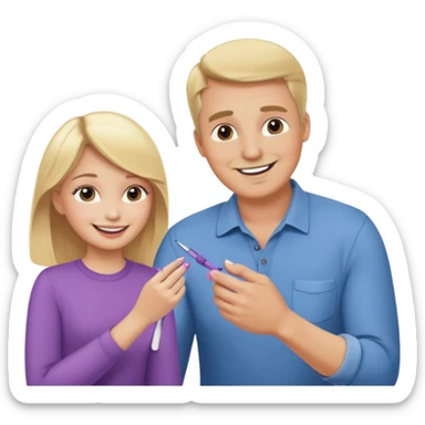 blonde daughter gives blonde dad a manicure sticker