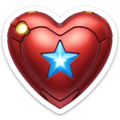 A red Iron Man heart with a glowing blue star in the center sticker