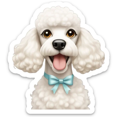 white poodle with a beige bow on its head sticker
