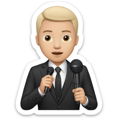  a man gives a speech whith microphone sticker