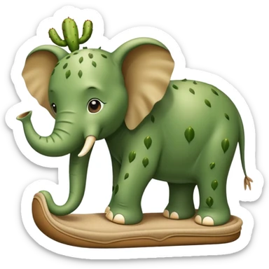 A green elephant with cactus-like skin in desert, wearing slippers sticker