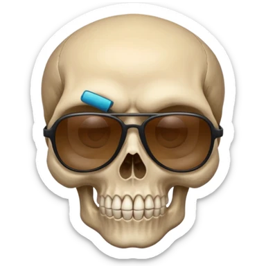 Make a skull face with sunglasses down a bit so you can see his eyes and his left eye brow up a bit make it look like an emoji cartoony sticker