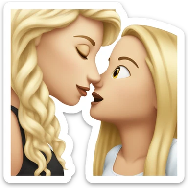 white girl with blonde hair, kissing, white girl with brunette hair sticker