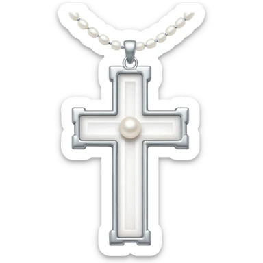 Elegant emoji icon of a white cross made of white beads, glossy surface, and white bead chain subtle shadows, pure white palette sticker