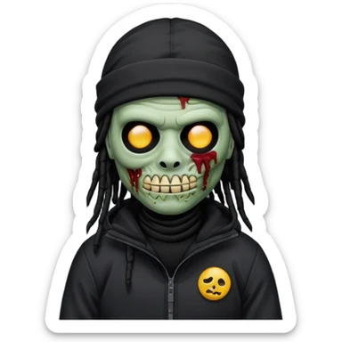 a zombie emoji with black dreads and a black nike jacket and black nike ski mask on his head sticker