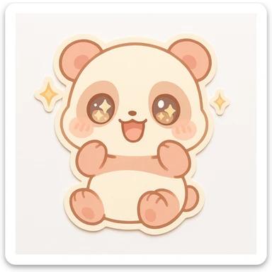 chibi sticker of a cheerful panda with sparkling eyes, pastel colors, white background sticker
