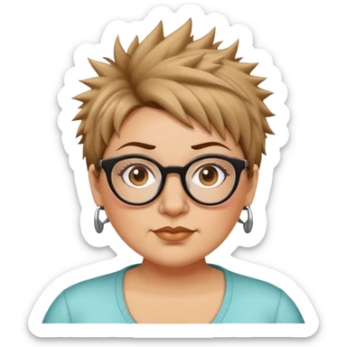  plus size white women round nose with short light brown shaggy spiked hair wearing glasses sticker