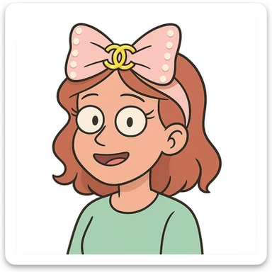 elegant bow with pearls and gold Chanel logo, glossy, pastel colors sticker