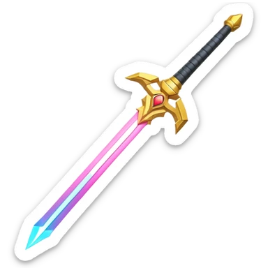 Clash of Clans aesthetic: Cinematic heroic Laser halo Sword Emoji, rendered in a 3D vector-style similar to standard emojis with minimal shading and bold, simplified shapes. A compact, vibrant energy blade with a neon-hued, glowing edge and futuristic hilt, softly glowing with a radiant cosmic charm. Simplified yet unmistakably iconic, highly detailed and consistent, glowing with a soft pulsating brilliance and high shine. Stylized with a touch of interstellar elegance and a soft glowing outline, capturing the essence of a legendary energy blade with a friendly, playful manner! sticker