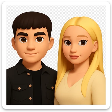 Slightly increase the volume of the upper body of the girl, separate the girl and the boy from each other, and make the skin color the same for both characters. Maintain the cartoon style and transparent background as in the original image. sticker
