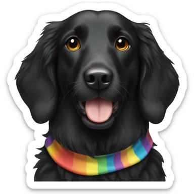 Black Flat coated retriever with rainbow bandana sticker