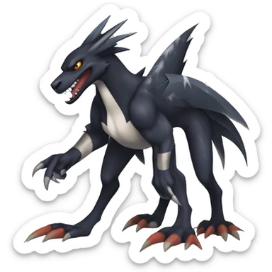 Black Cool Edgy Nargacuga-Garchomp-Houndoom-Sergal Fakémon-Digimon with Edgy markings,  full body sticker