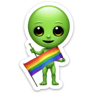 An alien holding gay flag sticker