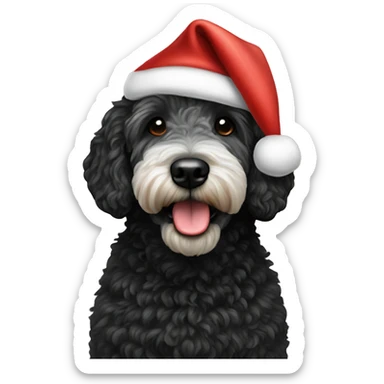 Black Golden doodle with Santa hat sticker