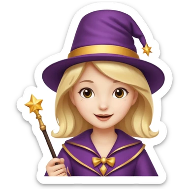 young girl magician wearing a magician hat holding a wand cheerful expression sticker