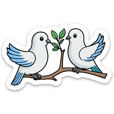Israel vs Palestine as two doves with different colored olive branches, cartoon sticker style sticker