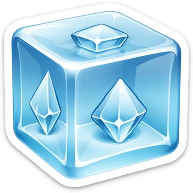 ice cube object icon, crystal clear ice, glossy, small frost details, 3D cartoon, soft shadow, mobile game icon style, centered, clean background, no text, no watermark sticker