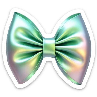 Realistic isolated metallic silver with mint green and peach sheen holographic bow. sticker
