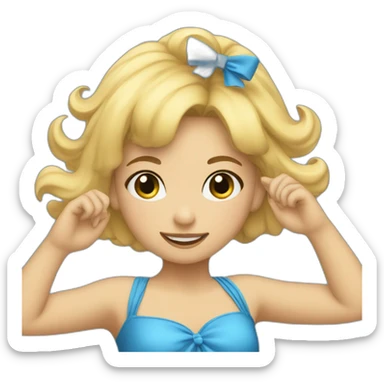 little blonde girl dancing in a blue bird costume sticker