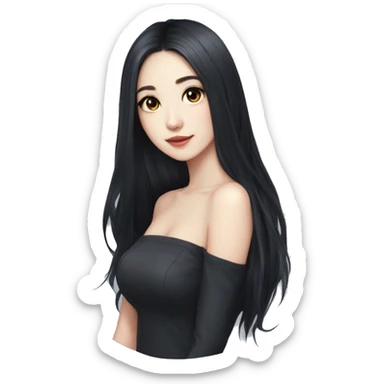 girl, long black hair, kpop idol, standing, beautiful girl, very hot girl, russian american sticker