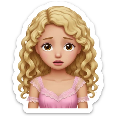 the girl is that criying with tears she has brown eyes and blond long hair curly pink dress  sticker