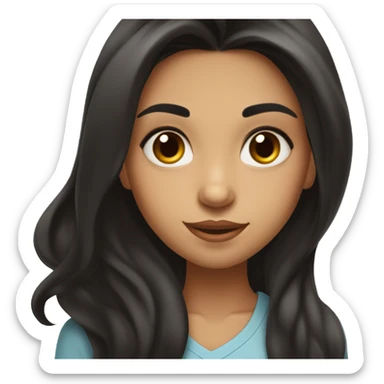A dark black brown long hair girl , high cheekbones,indian features  with a giving a flirty smirk and a eye roll medium fair complexion  sticker