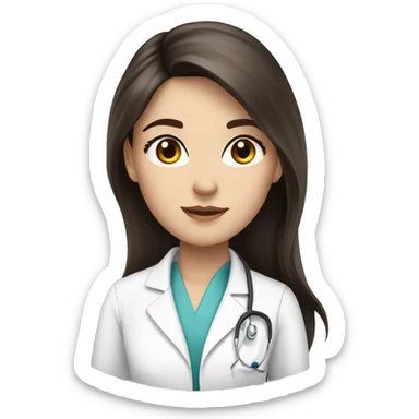 Beautiful doctor, Brunette long hair with fair skin, black eye color sticker
