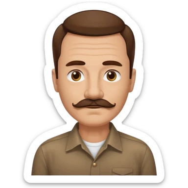 man with mustache, brown hair, 50 years old, shirt, high temple sticker