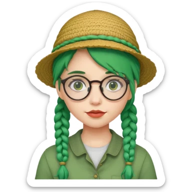 girl with green hairs, braids and spectacle and hat sticker