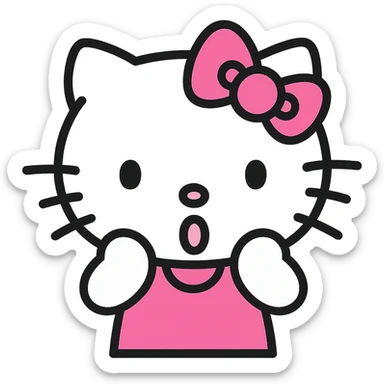 Wow Hello Kitty emoticon, pink and white girly aesthetic, icon style sticker