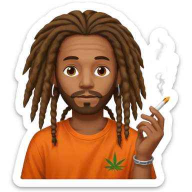 Brownskin man with long dreadlocks orange shirt smoking weed sticker