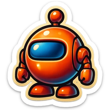 Render this spherical robot in retro stickers style, with bold outlines and vibrant colors, emphasizing a playful and nostalgic look typical of retro stickers. sticker